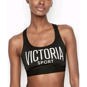 Victoria Sport Logo Sports Bra Racerback Black Size L